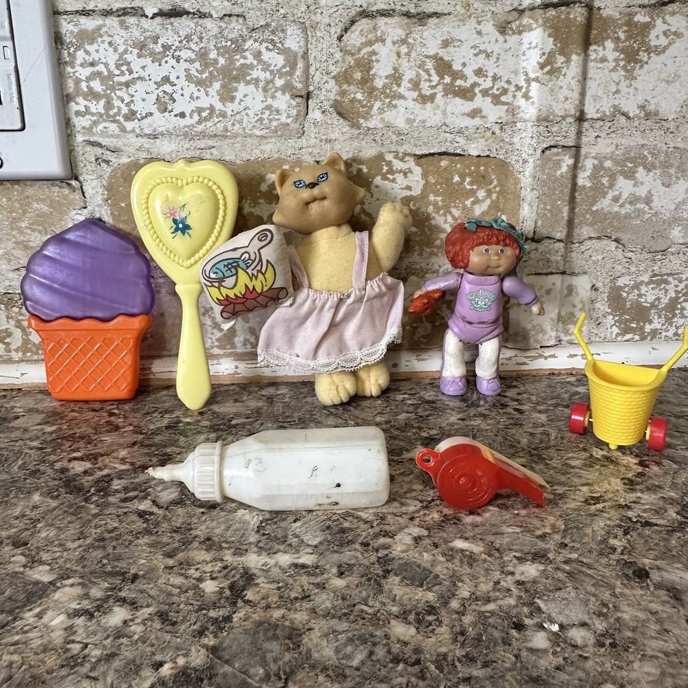 Cabbage Patch Kids Cat Koosa Playmate Mini Vintage 1984 Coleco 5" And PVC Lot